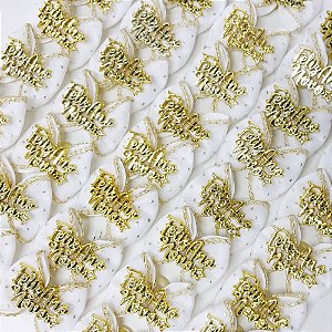 Laço Borboleta Duplo Voil Pespontada Ouro Botão Ano Novo - 10 unidades