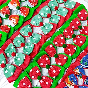 Gravata Borboleta Duplo Estampado Pompom Natal - 10 unidades