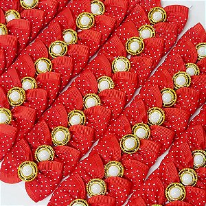 Laço Borboleta Duplo Voil Poá Pedraria Natal - 10 unidades