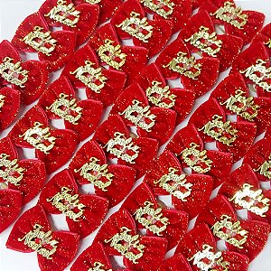 Laço Borboleta Veludo Brilho Botão Natal - 10 unidades