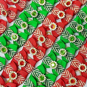 Laço Borboleta Duplo Decorativo Pedraria Natal Mod.2 - 10 unidades