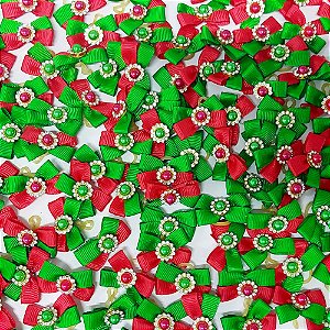 Laço X Mini Duplo Pedraria Natal - 10 unidades