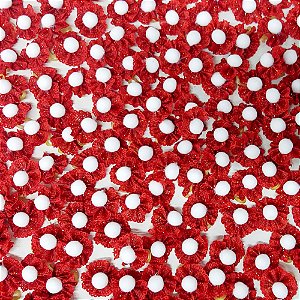 Laço Fuxico Mini Decorativo Pompom Natal - 10 unidades