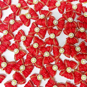 Laço Borboleta Resinado Pespontada Ouro Pedraria Natal - 10 unidades