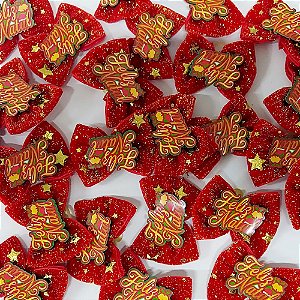 Laço Borboleta Veludo Estrela Ouro PF Natal - 10 unidades