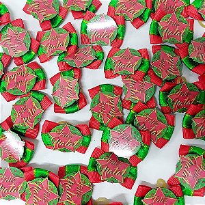 Laço Borboleta Duplo Pespontada Ouro PF Natal - 10 unidades