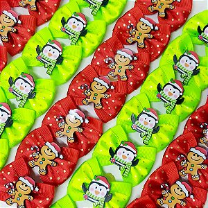 Laço Borboleta Duplo Estampado Poá PF Natal - 10 unidades