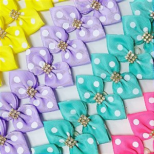 Laço Pinup Estampado Poá Strass - 10 unidades