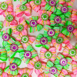 Laço Borboleta Resinado Voil Pespontado Pedraria Mod.2 - 10 unidades