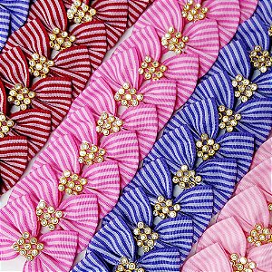 Laço Borboleta Estampado Listrado Strass Mod.2 - 10 unidades