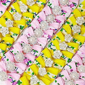 Laço Borboleta Duplo Floral Pedraria - 10 unidades