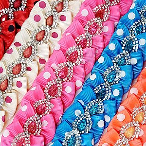 Laço Borboleta Estampado Poá Strass Mod.3 - 10 unidades