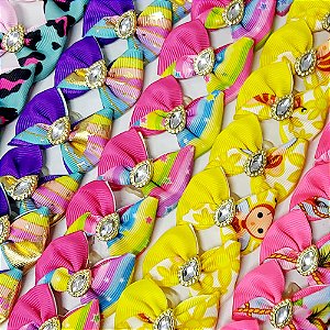 Laço Borboleta Pontinho Duplo Estampado Pedraria - 10 unidades