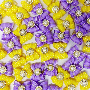 Laço Borboleta Duplo Resinado Pedraria Mod.4 - 10 unidades