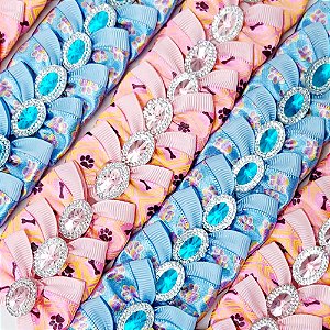 Laço Borboleta Duplo Estampado Patinhas Pedraria - 10 unidades