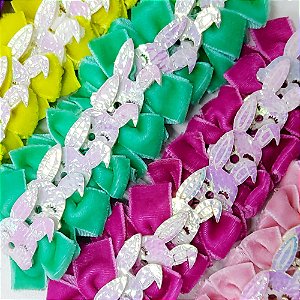 Laço 4 Pontas Veludo Coelho Páscoa - 10 unidades