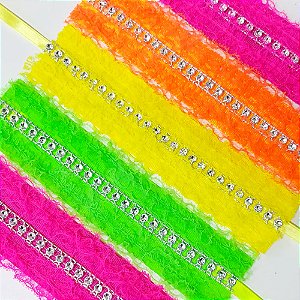 Gargantilha Renda Franzida Strass - 10 unidades