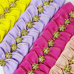 Laço Borboleta Pespontada Ouro Pedraria Mod.2 - 10 unidades