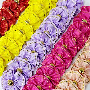 Laço Fuxico Pespontada Ouro Pérola - 10 unidades