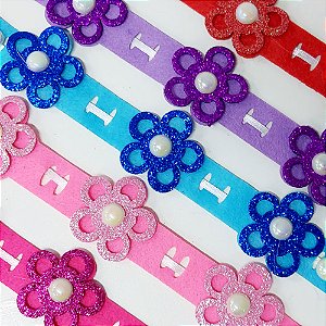 Gargantilha Passa Fita Feltro EVA Florzinha - 10 unidades