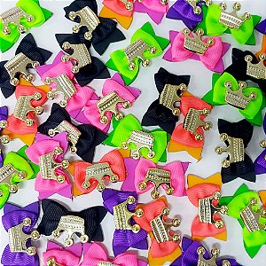 Laço Adesivo Borboleta Botão Coroa - 10 unidades