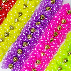 Laço Borboleta Voil Poá Chaton Ouro - 10 unidades