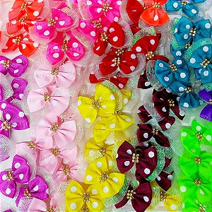 Laço Maxi Duplo Juta Brilhante Poá Strass - 10 unidades