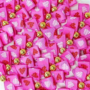 Laço X Estampado Coração Pérola Ouro - 10 unidades