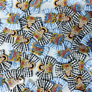 Laço Borboleta Estampado Xadrez Ouro PF Festa Junina Mod.2 - 10 unidades