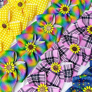 Laço Pescoço Estampado Xadrez Girassol Festa Junina - 10 unidades