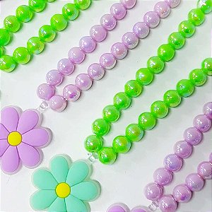 Colar Pérola Pingente Emborrachado Flor Mod.4 - 10 unidades