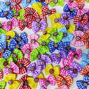 Laço Borboleta Estampado Xadrez Pedraria - 10 unidades