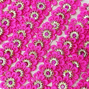 Laço Penteado Guipir Pedraria (Rosa Pink) - 10 unidades