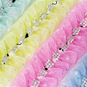 Laço Borboleta Voil Floral Strass - 10 unidades