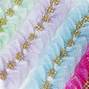 Laço Borboleta Voil Decorativo Strass - 10 unidades