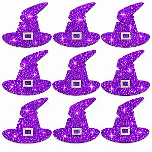 Adesivos EVA Glitter Chapéu Bruxa Halloween - 20 unidades
