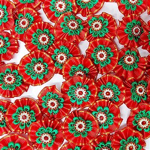 Laço Fuxico Pespontada Ouro Guipir Pedraria Natal - 10 unidades