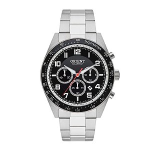 Relógio Orient Solartech Cronógrafo, Relógio com Vidro Safira, Pulseira em Aço Inoxidável, Display Preto