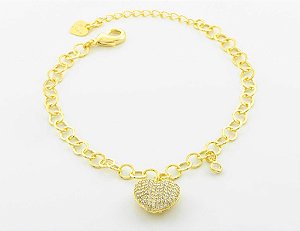 Pulseira Folhada a Ouro com Pingente de Coração
