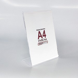 Display em acrílico modelo L (70 graus) para papel tamanho A4 vertical
