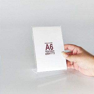 Display em acrílico modelo L (70 graus) para papel tamanho A6 vertical
