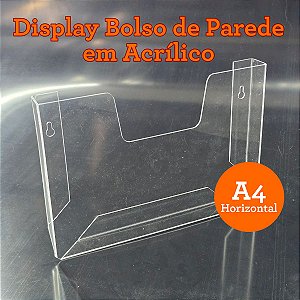 Display Bolso de Parede Prontuário em Acrílico Tamanho A4 – Horizontal
