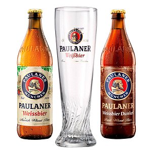 Kit Cerveja Paulaner Weissbier + Dunkel + Copo Vidro 500ml