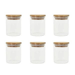 Kit 6 Potes Herméticos De Vidro com Tampa de Bambu 220ml