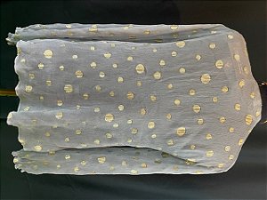 Blusa tipo bata - manga longa - Crepe cinza esverdeado com poás dourados