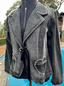 Jaqueta vintage jeans preto customizada