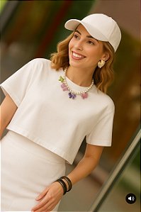 Cropped Camiseta feminino, Croppet Oversized T-shirt academia, casual