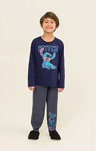 Pijama Stitch Azul Manga Longa
