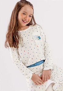 Pijama Infantil Manga Longa com Bolso - Ursinho e corações
