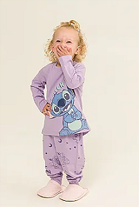 Pijama Stitch Lilás Manga Longa - Tamanho 2